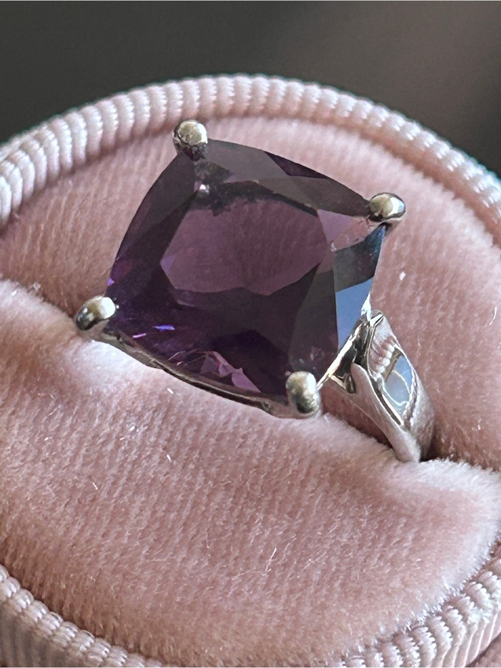 Sterling Silver Amethyst Cushion-Cut Ring - Purple size 6